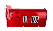 Gibraltar Red Metal Curbside Post Mount Mailbox Painted Flames Skulls Flag 19"