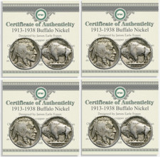 FOUR x 1913-1938 Buffalo Nickel W/ COA Collector Coins FULL DATES USA Mint Coin
