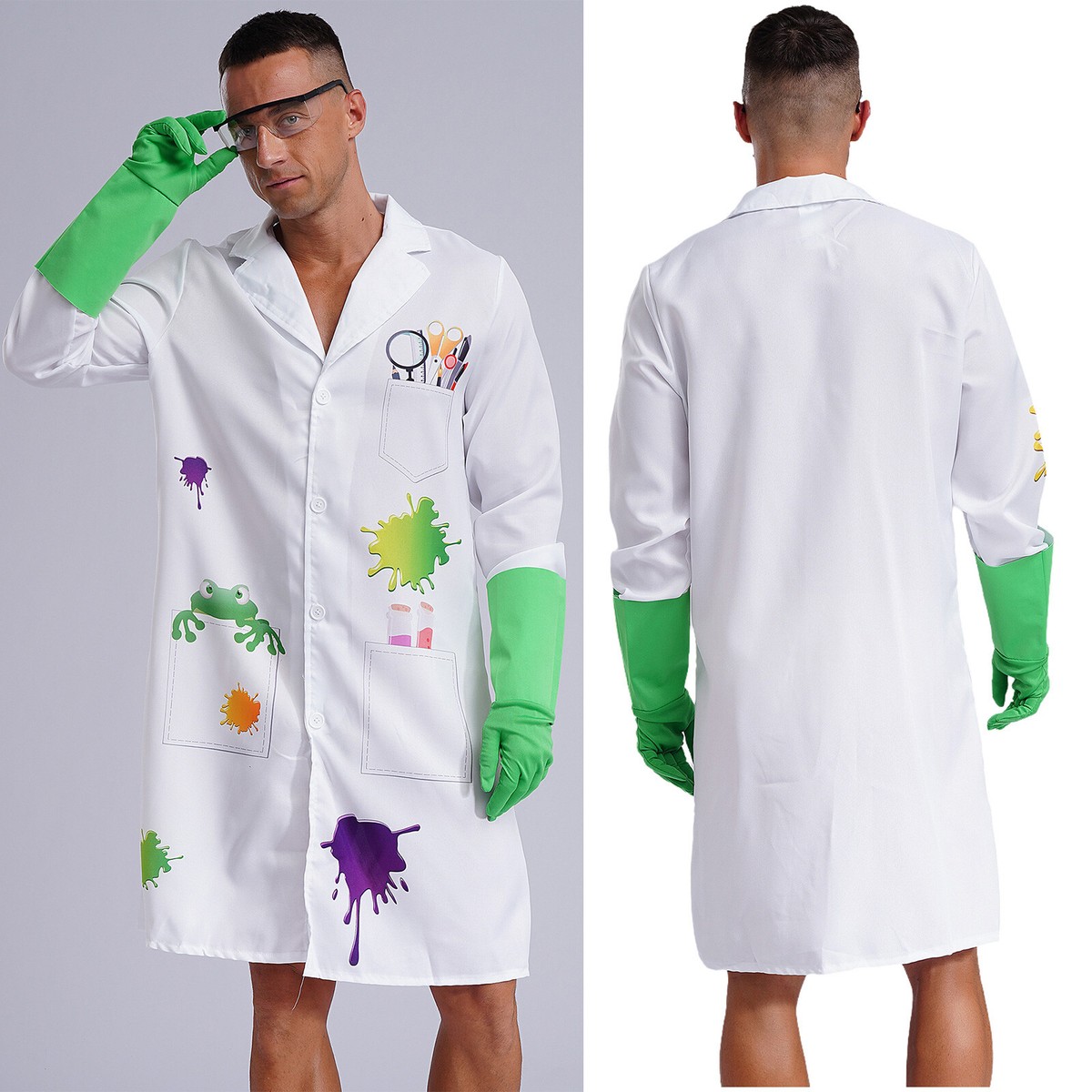 Men Set Glasses Suit Coat Outfit Crazy Scientist Role Play Expert Costume  Nurse