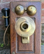 Antique WESTERN ELECTRIC COMPANY TELEPHONE WOODEN OAK CASE Original Wall Phone
