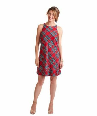 red plaid shift dress