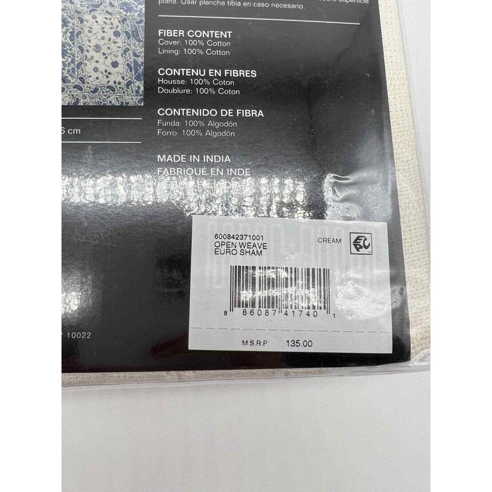 Lauren Ralph Lauren Callen EURO SHAM Cream 26" x 26" Open Weave 135