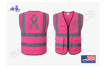 PINK HI-VISIBILITY SAFETY VEST W/CANCER AWARENESS RIBBON & 360*REFLECTIVE STRIPS