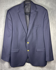Ralph Lauren Mens 100 Wool Navy Blue Gold Button Blazer Sport Coat Sz 44L
