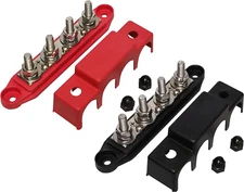 (Red & Black) 5/16" 4 Stud Bus BAR Power Distribution Block - Made in the USA -