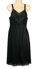 Vintage 1960s black slip dress sheer S lace knee nylon full pin-up lingerie