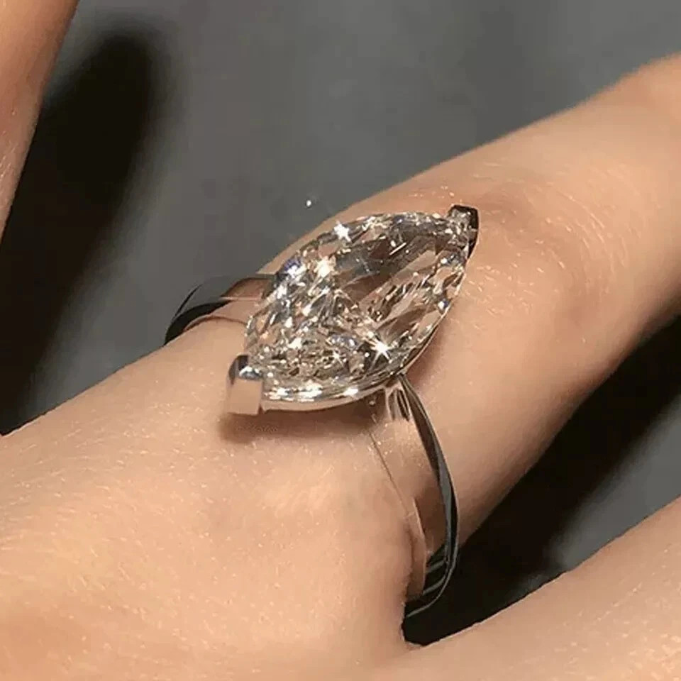 2.00Ct Marquise Cut Natural Diamond Engagement Ring 14K Real White Gold 6 7 8