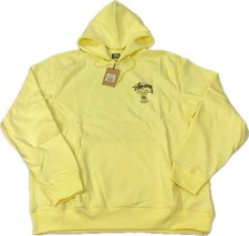 Stussy World Tour Hoodie Mens XXL Pale Yellow Hooded Sweatshirt NWT