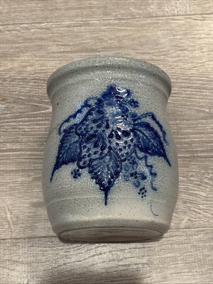 David Eldreth Small Pottery Crock, Floral Pattern, Signed, 1995
