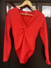 Orange Ribbed Bodysuit Women's Long Sleeve One Piece Size M/L