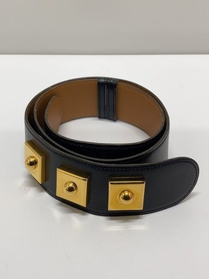HERMES ブラック ベルト 75 HERMES Women's Black Leather Belt with V Stamped Horse Buckle 75