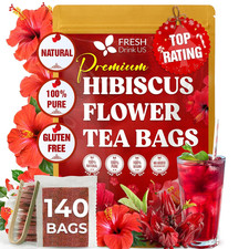 140 Hibiscus Flowers Tea Bags, 100 Natural, Pure from Hibiscus Flowers. Loose F