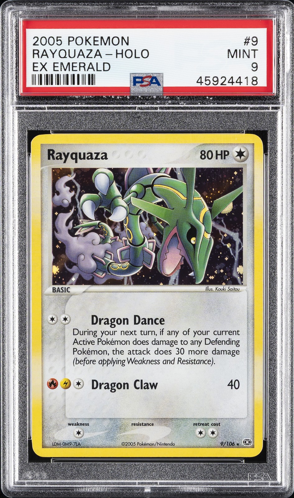 2005 POKEMON EX EMERALD #9 RAYQUAZA-HOLO PSA 9