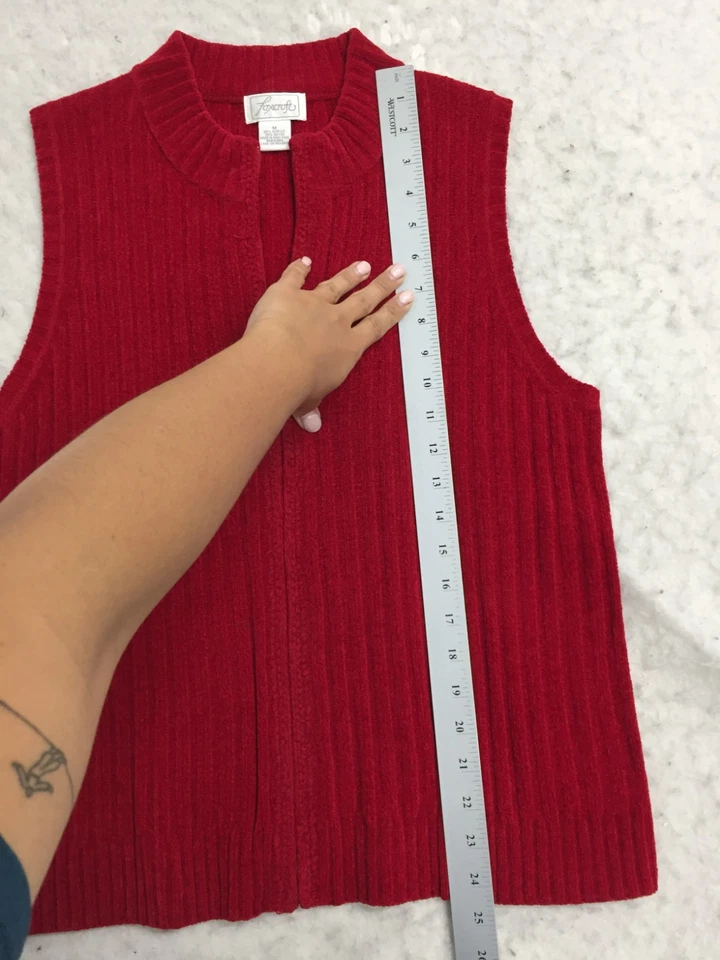 Foxcroft Sweater Vest Womens M Medium Red Full Zip V Neck Cable Textured - Image 4 of 4