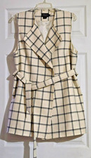 Pendleton Women's Wool Plaid Belted Vest Petit Long White/Black USA