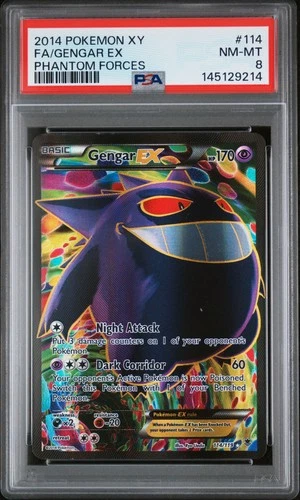 2014 POKEMON XY PHANTOM FORCES #114 FULL ART/GENGAR EX PSA 8