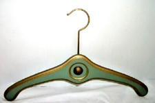 Italian Wood Clothes Hanger Cottagecore Green Gold 1960s Mid Century Foil Label