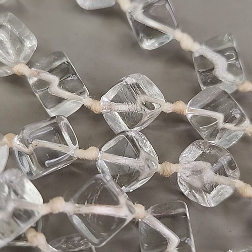 Vintage Glass Beaded Necklace Clear Square Knotted 57" - 第 8/15 張圖片