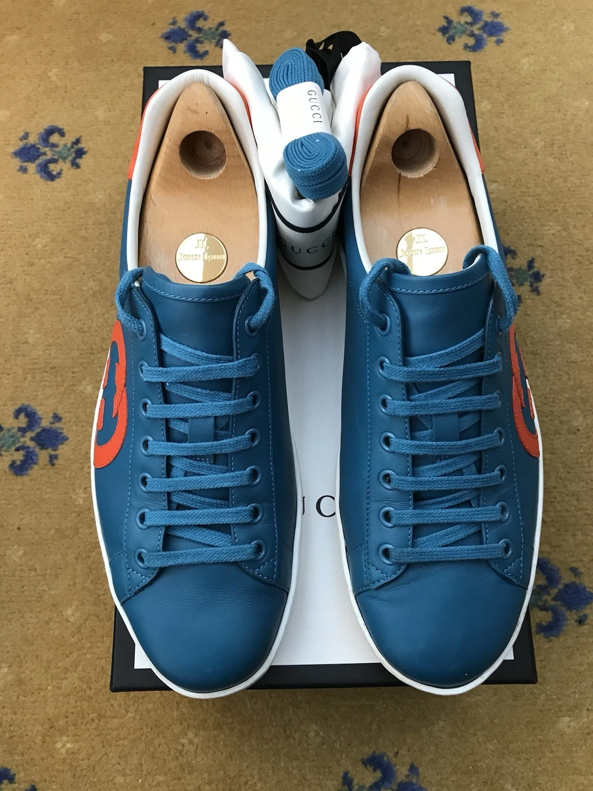 Gucci Ace Baskets Chaussures Bleu Orange Entrelacées G Homme US 9 UK 8,5 42+