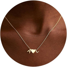 Christmas Gifts for Grandkids - 14K Gold Plated Dainty A-Z Heart Initial Necklac