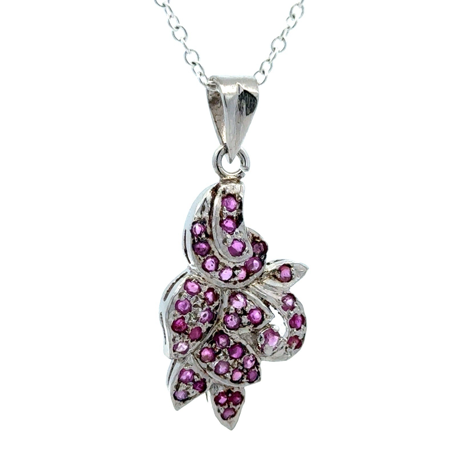 Estate 925 Sterling Silver Ruby Cluster Floral Le… - image 2
