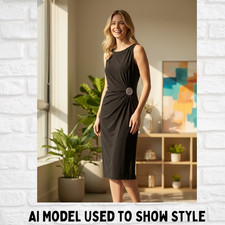 Chaps Little Black Dress S NWT Sleeveless Rhinestone Brooch Ruched Cocktail