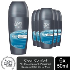 Dove Men+Care Roll On Advanced Antiperspirant Deodorant Clean Comfort 50ml, 6Pk