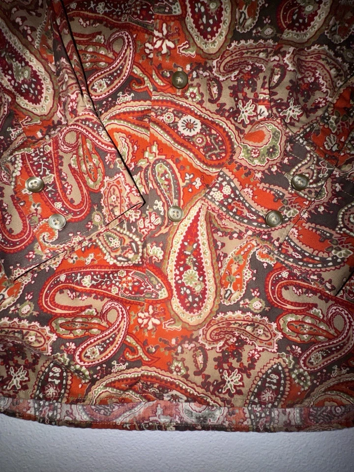 Camisa masculina Eddie Bauer casual com botões média paisley floral vermelha ocidental - Imagem 4 de 4