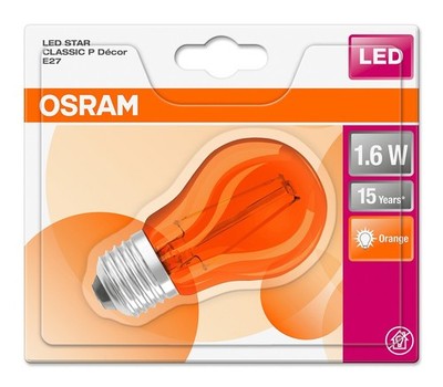 Osram LED Filament Leuchtmittel Tropfen bunt 1,6W =15W E27 Kugel P45 Deko Orange