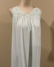 VTG Shadowline Babydoll Night Gown Blue Green Nighty Nylon Lace Sleeveless S