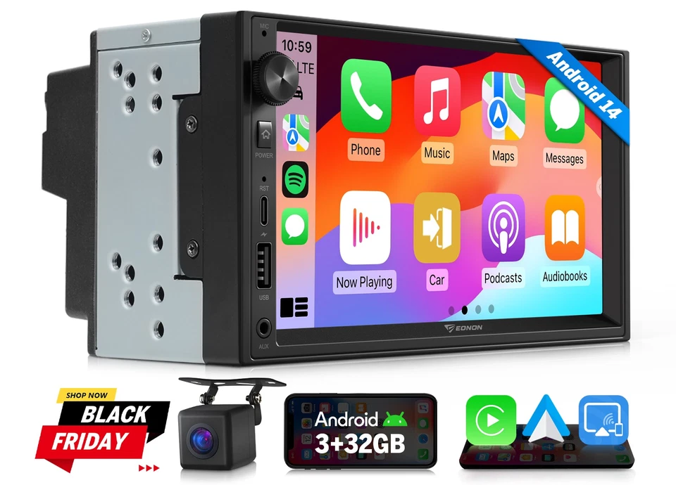 Eonon UX7 7" IPS Doppel 2DIN Autoradio GPS Sat Navi CarPlay Android 14 RDS Radio