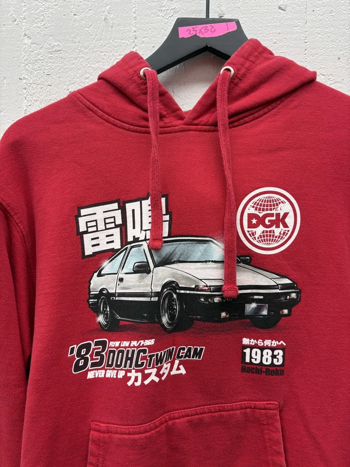 DGK Hoodie Mens Small Red Hachi Roku 1983 Car Graphic Japanese Streetwear Anime - Image 2 of 4