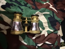 Antique LEMAIRE PARIS Mother of Pearl  Brass Opera Glasses Binoculars with Case