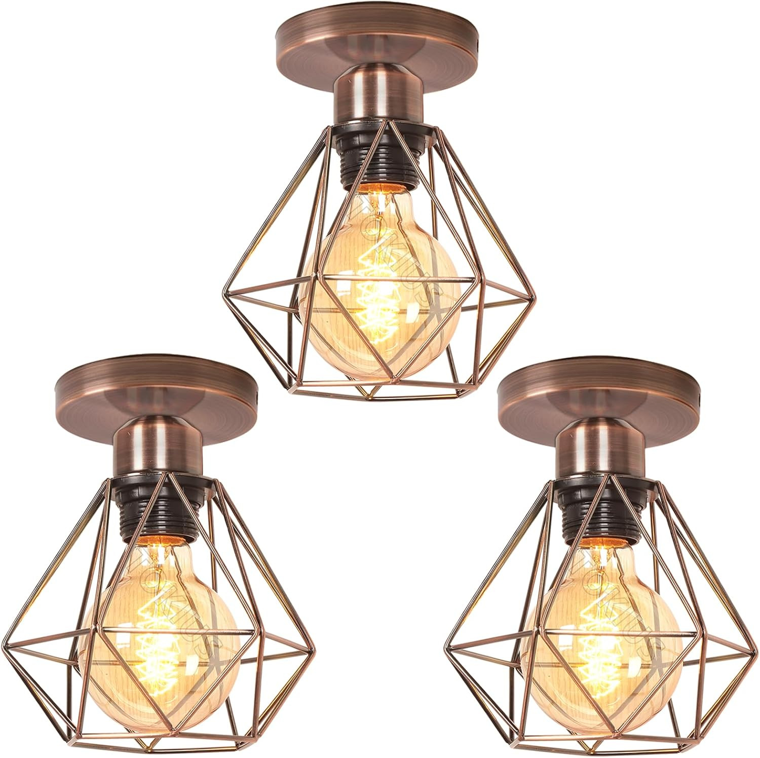 Plafoniera Industriale Interno 3 Pezzi - Lampada Soffitto Vintage E27