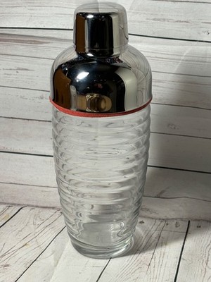 Vintage MCM Anchor Hocking 8.5  Beehive Cocktail Shaker Clear Ribbed Glass & Lid