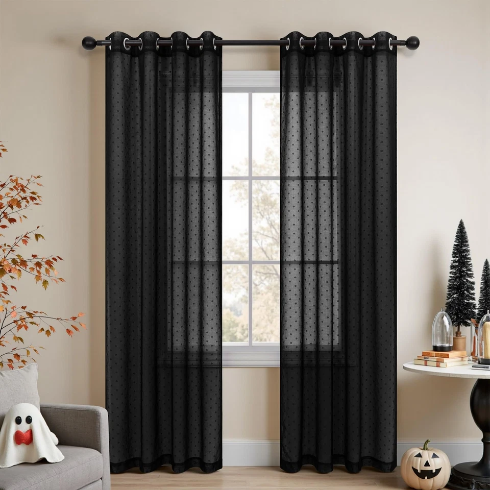 Cortinas transparentes negras lunares 84 pulgadas de largo ojal cortina estética moderna... Foto 2 de 4
