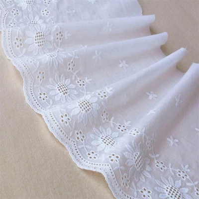 9'' Breit Altweißen Blumen Baumwolle Spitze Kante Hohl Aus Stoff Rand für Crafts - Bild 1 von 2