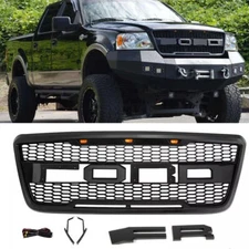 For 2004-2008 F150 F-150 Raptor Style Front Bumper Grille Grill Black w/Lights