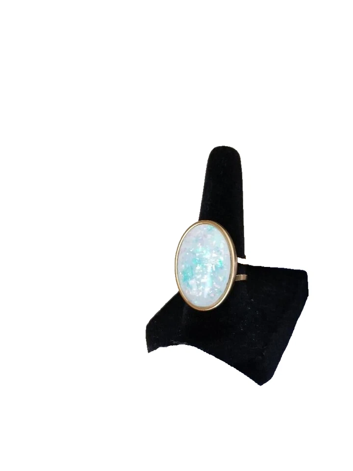 Кольцо с белым опалом из смолы огненный опал кольцо 18 x 25 мм из нержавеющей стали 18 карат, GP - Изображение 4 из 4