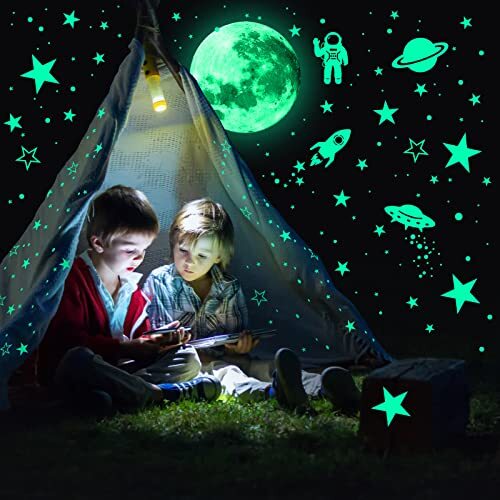 1078 Pcs Glowing In The Dark Moon Stars Stickers for Wall Decor Nursery Room - Picture 2 of 8
