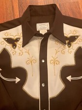 1970s VTG H BAR C CALIFORNIA RANCHWEAR BROWN SHIRT PEARL SNAP WICHITA LONG TAIL