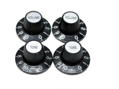 4 BLACK Witch Hat KNOBS w/ SILVER Reflectors for Epiphone  Import Coarse Spline