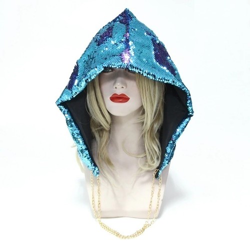 Full Shiny Sequin Chain Hood Hats Festival Halloween Rave Party Head Accessories - Picture 5 of 14