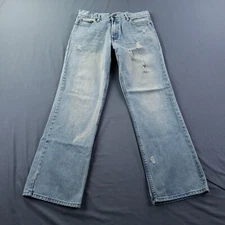Flypaper Jeans Mens 34x34 Blue Straight GrungeY2K Skater Faded Light Wash Ripped
