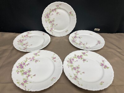 Harrisburg China ''PURPLE / PINK FLORAL'' Austria  Set of 5 ~ Salad Plates ~ 7 3/4