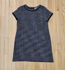 Ann Taylor Loft Women's Size 10 Navy Blue Rainbow Stripe Tweed A-Line Knee Dress