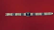 Men  s Stainless Steel Double Magnetic Link Bracelet w/Cross Design, Pain Therapy