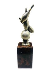 Mini Trofeo Premiazione Sportiva Soprammobile BOWLING Palla Birilli Resina Legn