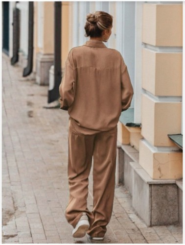 UK Womens V Neck Long Sleeve Tops Shirt Pants Casual Loose Trousers Suits Sets - Picture 13 of 17