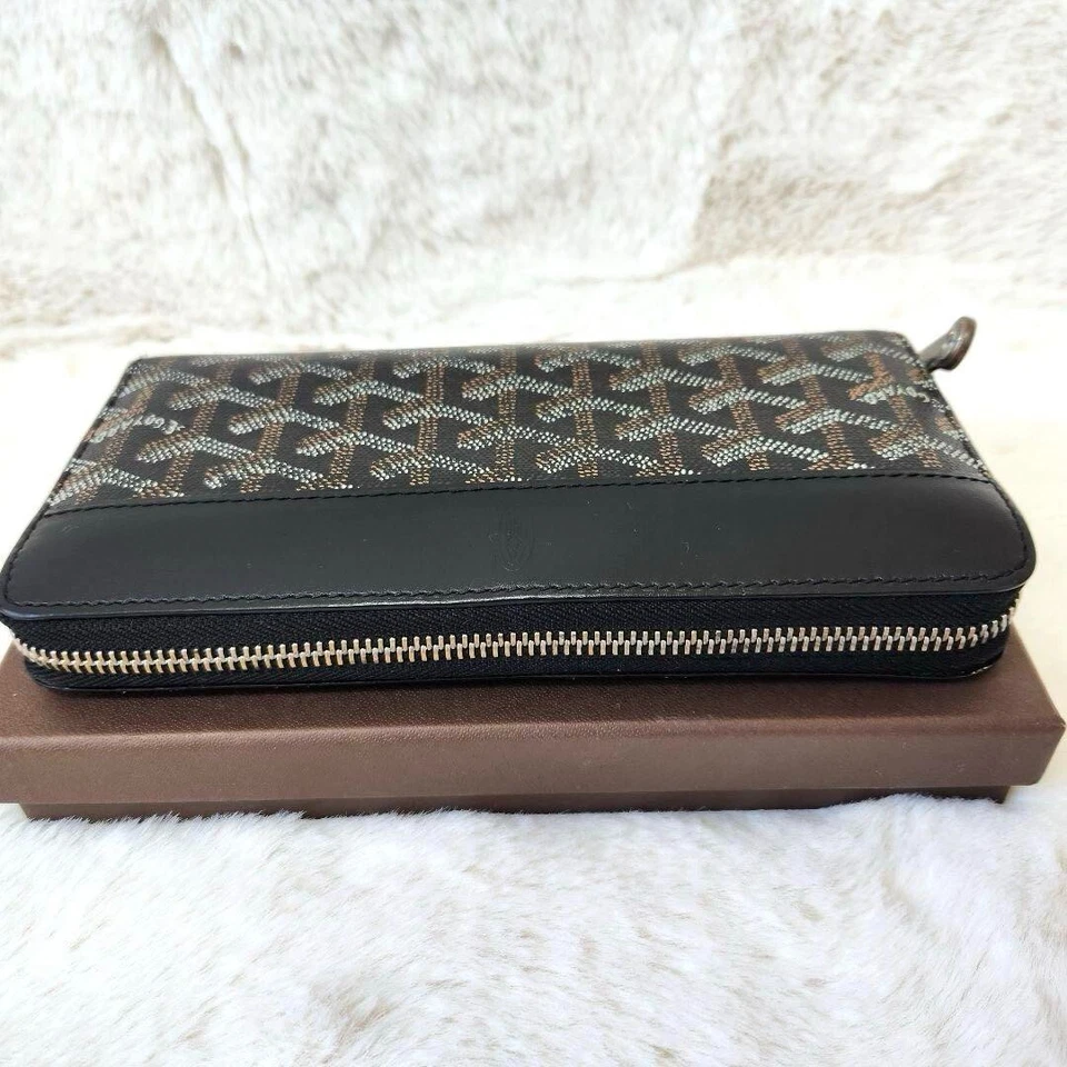 Portefeuille long rond zippé Goyard Matignon logo couleur noir marron article... - Photo 4/4